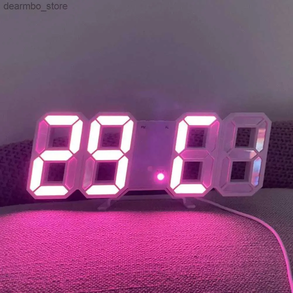 Orologi da tavolo da scrivania Sveglia digitale 3D montata a parete Cavo USB LED da scrivania schermo elettronico grande orologio acrilico a colori da parete fotoelettrico 6 C5R424327