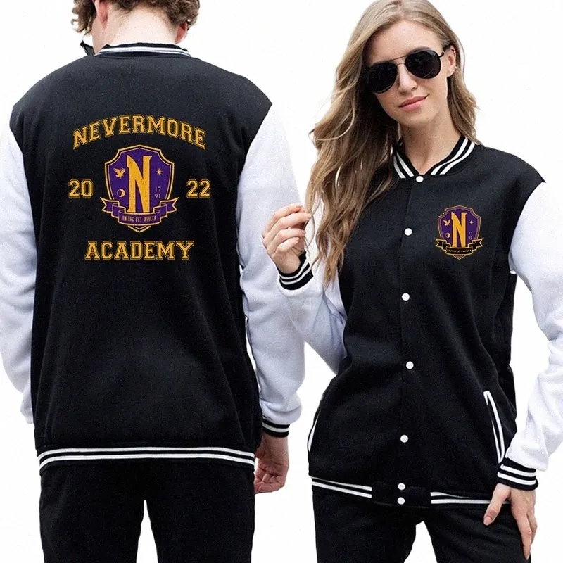 Mercoledì Addams Giacca da baseball Donna Uomo Bomber Giacca Capispalla Streetwear Hip Hop College Uniforme da baseball Coppia Top allentato B5rx #