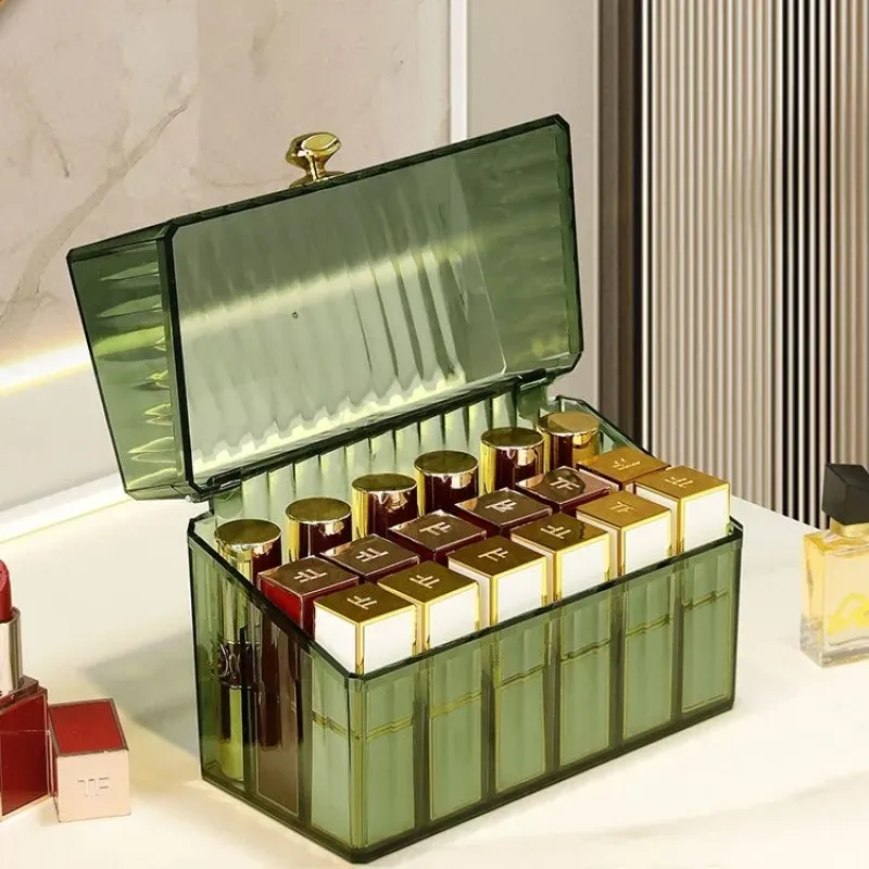 Set 18Grids Luxury Lipstick Holder Display Rack Fall med lock kosmetisk nagellack Makeup Organizer Box Transparent Cosmetics Box
