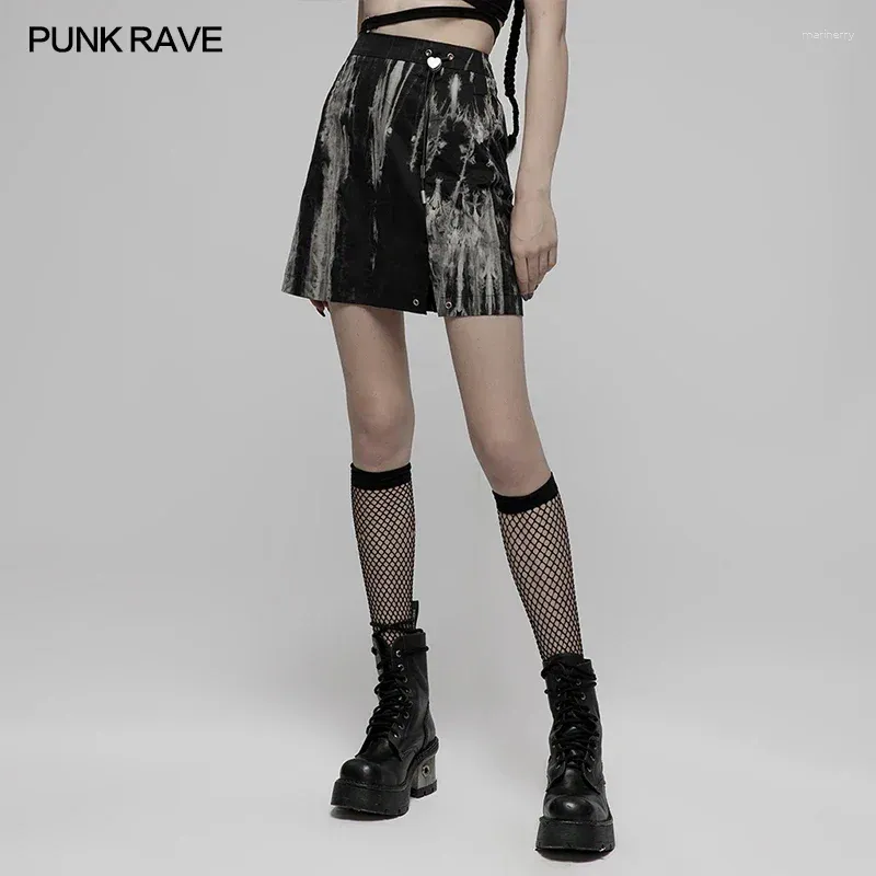 Skirts PUNK RAVE Women's Daily Side Slit Small Sexiness Tie Dyed A-line Mini Skirt High Waist Fashion Women Spring&summer