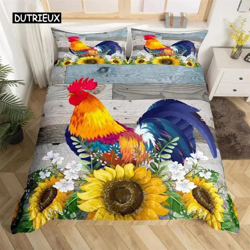 Ensemble de literie couvret couvre pastoral paysage animal poulet jumeau country tournesol couette en microfibre grange rustique ensemble