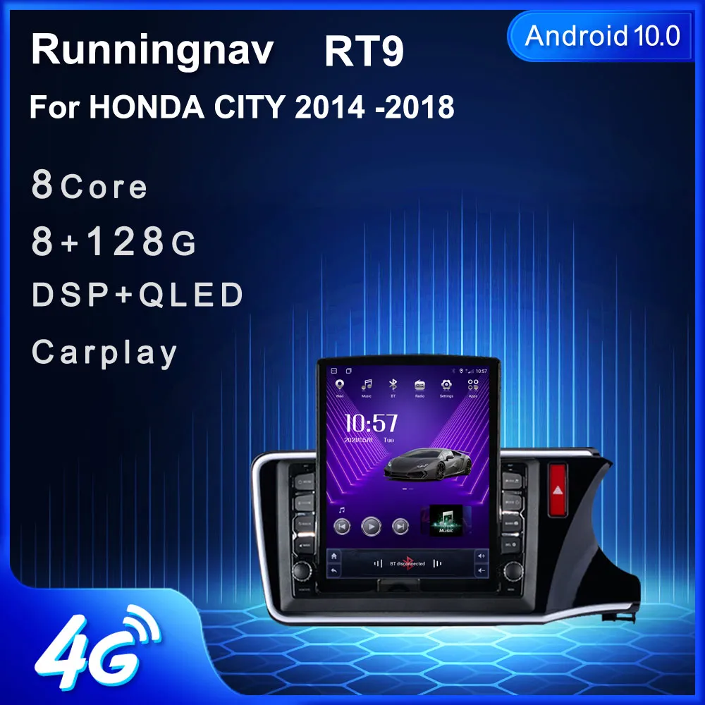 9.7 "novo android para honda city 2014-2018 rhd tesla tipo carro dvd rádio multimídia player de vídeo navegação gps rds sem dvd carplay android controle de volante automático