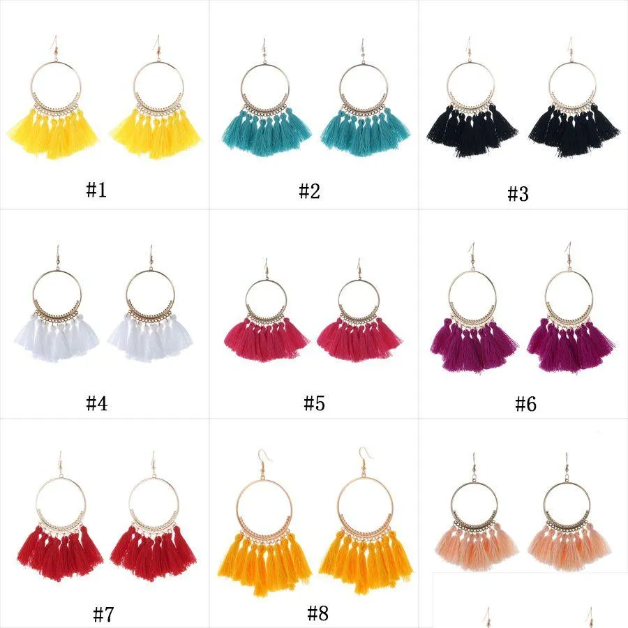 Dangle Lustre Trendy Bohème Ethnique Fringe Gland Boucles D'oreilles Pour Femmes Or Big Hoop Déclaration Boucle D'oreille Mode Boho Filles D Dhqxa