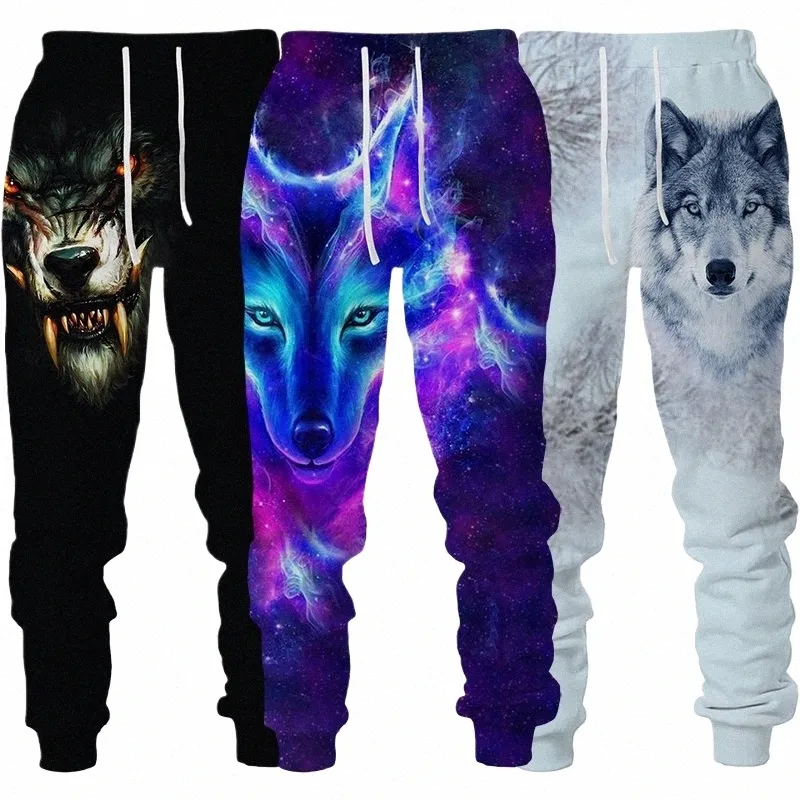 Neue Wolf Graphic Print Hosen Männer Sportwear Jogger Lg Hosen männer Outdoor FI Jogginghose Männlichen Hip Hop Casual Hosen p8Uo #