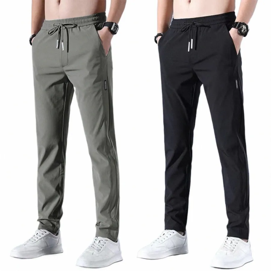 men Quick Dry Pencil Pants Summer Elastic Ice Sports Sweatpants Athletic Jogger City Tactical Stretch Trousers Tracksuit Bottoms N5Wf#