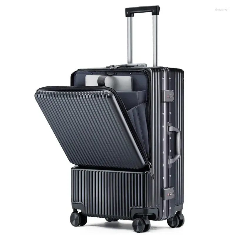 スーツケースフロントオープニング荷物USB充電ホイールの高品質のバッグ男性男性ビジネス旅行キャビンスーツケースバッグ
