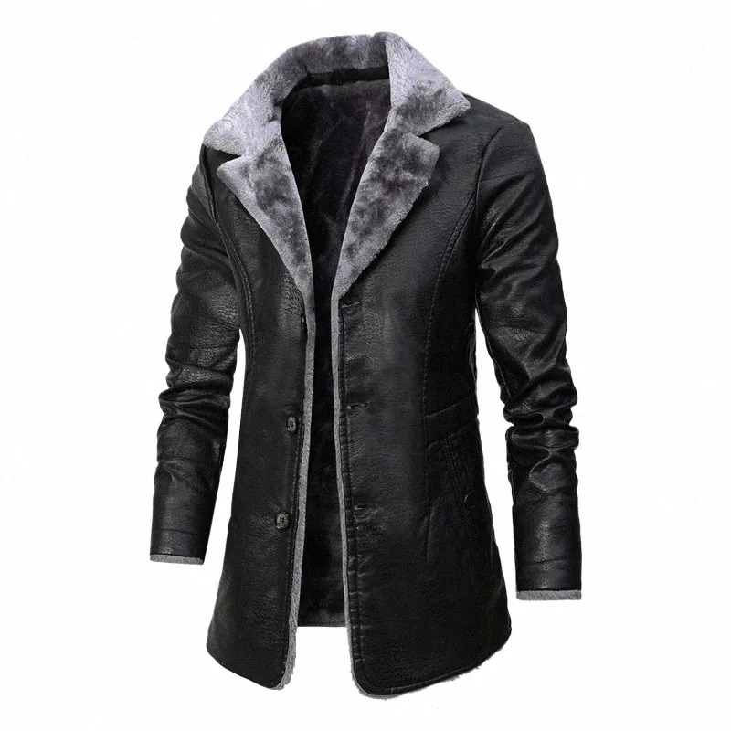 Мужская зимняя куртка из искусственной кожи с толстым флисом, мужская уличная одежда, повседневная одежда для бизнеса, кожаные куртки с карманами, пальто, верхняя одежда для мужчин o9Dg #