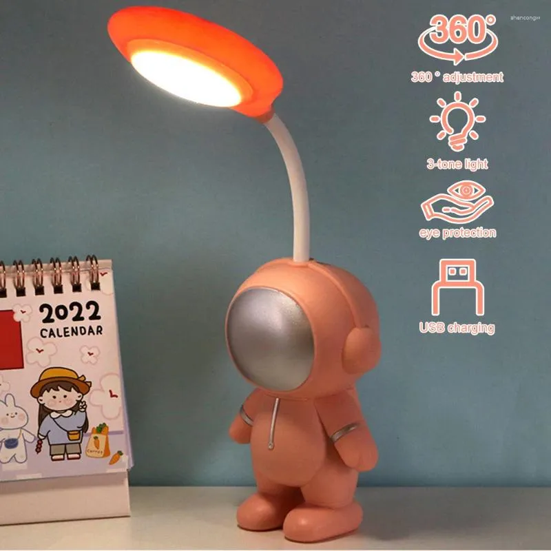 Luci notturne Lampada da comodino per dormitorio studentesco Ricarica USB Protezione per gli occhi dell'astronauta Pieghevole a 360 ° per Soggiorno camera da letto