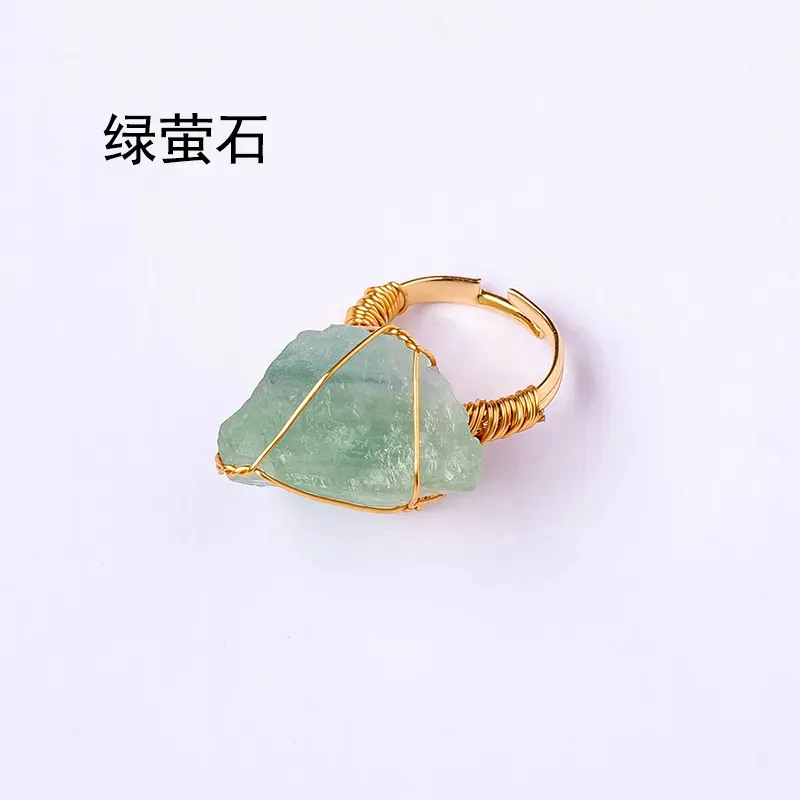 Natural crystal irregular rough stone ring amethyst Pink crystal green fluorite hand wound ring for women