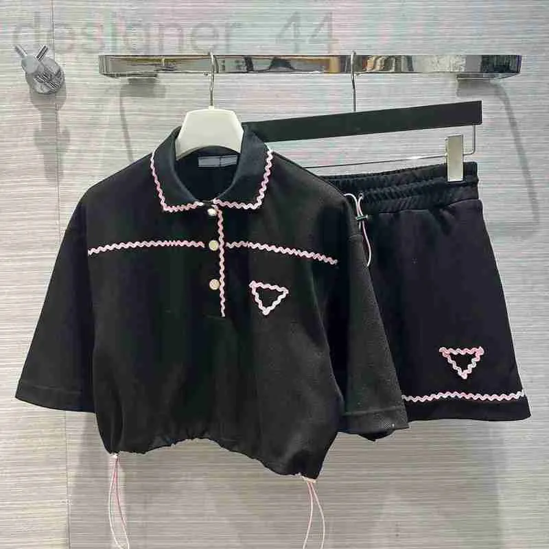 Two Piece Dress designer Women's PieDress Short Sleeve Loose Lapel Tops Casual Pocket Shorts Fashion Tracksuit Size S-L BNA5