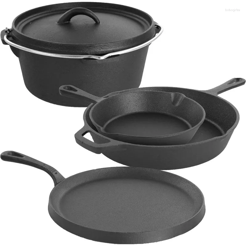 Cookware Sets MegaChef Assorted Pre-Seasoned Cast Iron Set 5 Piece Black