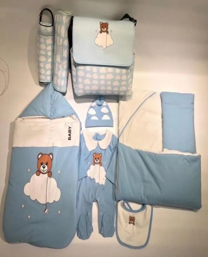 Nouveau-né bébé filles garçons barboteuse vêtements printemps dessin animé infantile à manches longues combinaison chapeau bavoir couverture sac de couchage 5 pièces tenues58854612251962