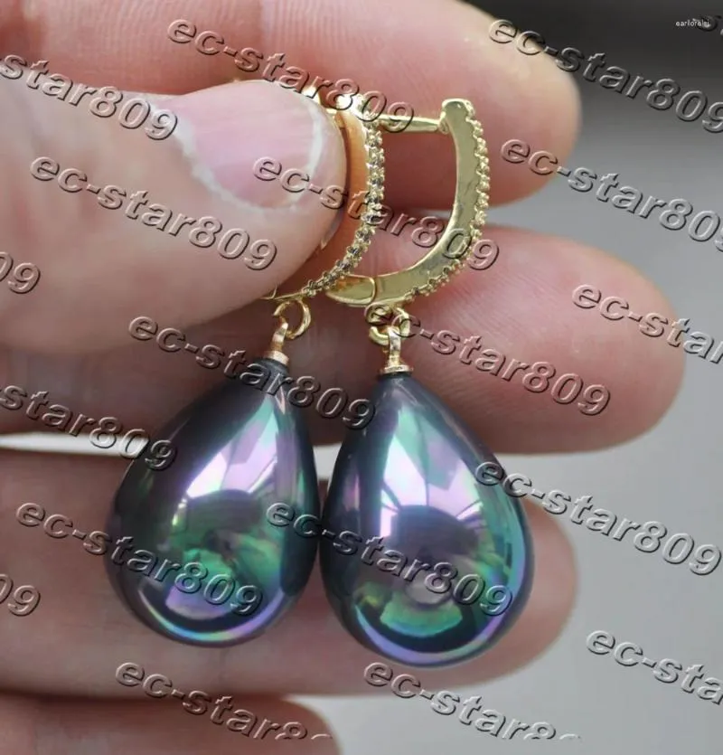 Dangle Earrings Z11183 20mm Peacock-Black Teardrop South Sea Shell Pearl Earring CZ Women Fashion Jewelry