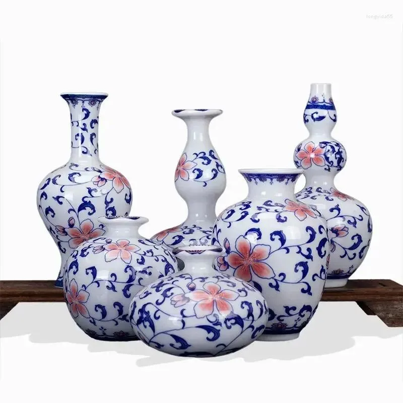 Vasi Composizione di fiori in ceramica Vaso piccolo essiccato Decorazione per la casa Ornamenti Stile etnico retrò Porcellana blu e bianca