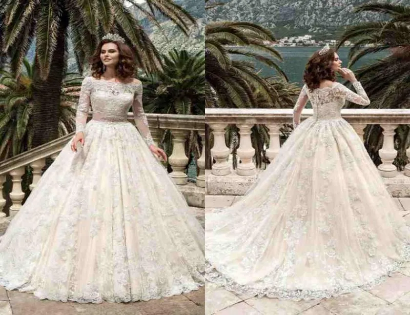 2019 Designer Volle Ärmel Spitze Brautkleider Vestidos De Noiva SS Ballkleid Brautkleid Nach Maß Vintage Brautkleider8742303