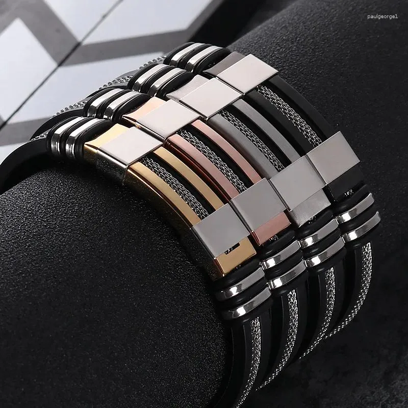 Bedelarmbanden Trendy Heren Silicagel Roestvrij Stalen Armband Verstelbare Titanium Bangle Accessoires Mannelijke Jongens