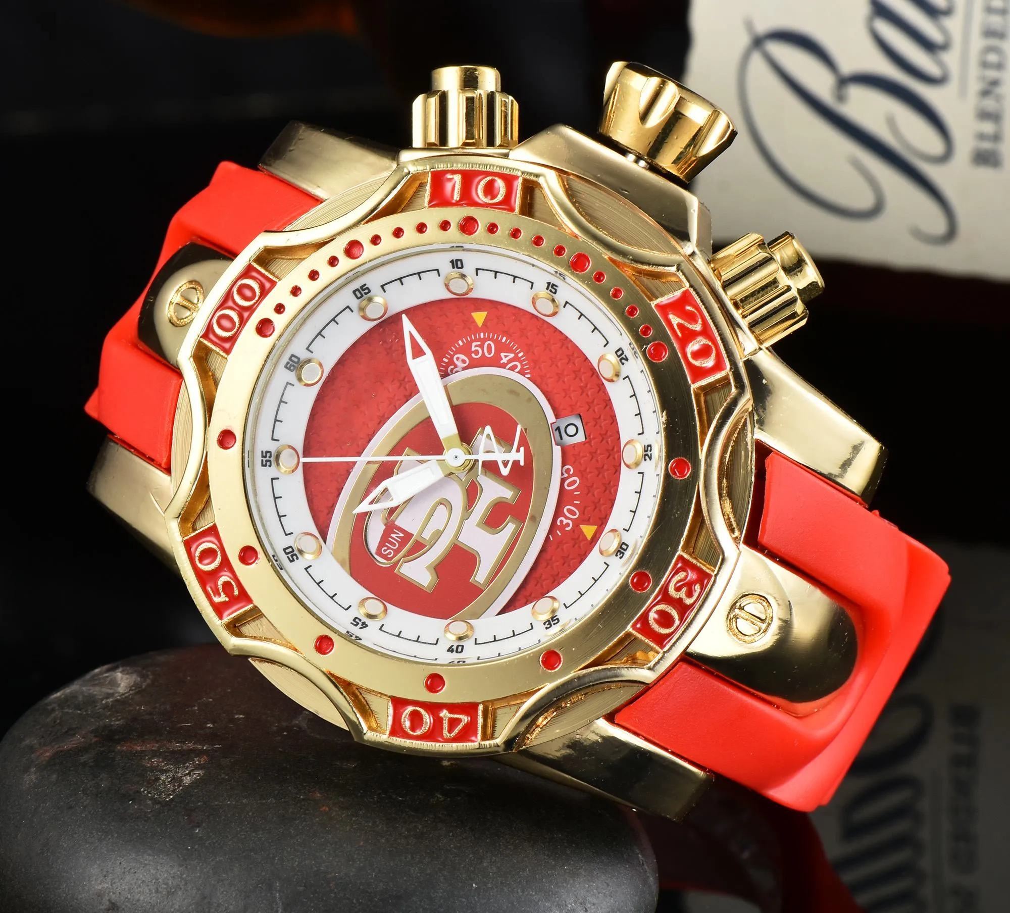 Invicto – montre de sport à Quartz pour hommes, avec Date, rouge Zeus, fil d'acier, bracelet en acier, heure mondiale, fonction complète, boucle déployante 51mm