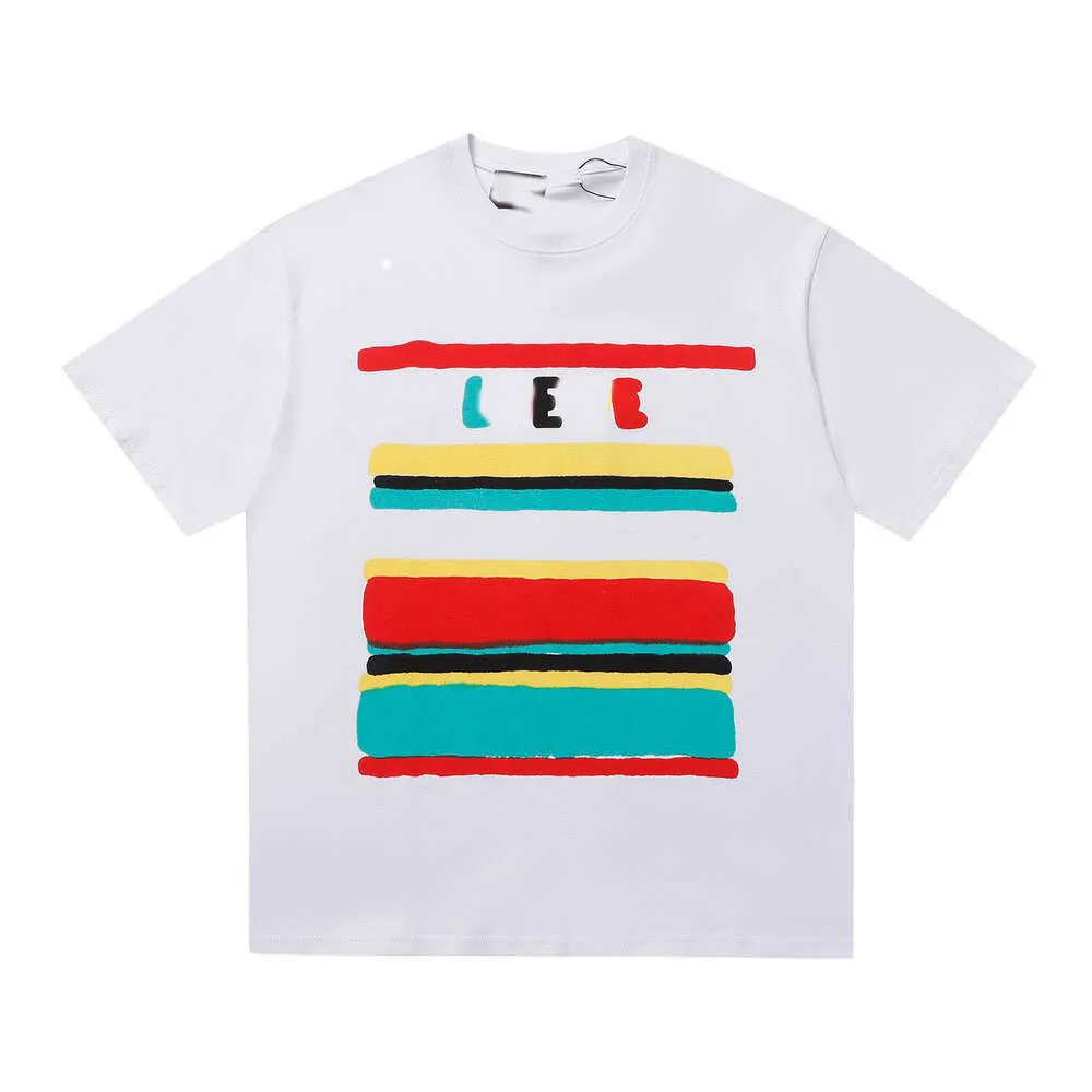 Designer Luxe Loes Classique À La Mode Et Polyvalent Chaopai Printemps Été Rainbow Stripe Lettre Imprimer Hommes Et Femmes Lâche Col Rond T-shirt À Manches Courtes