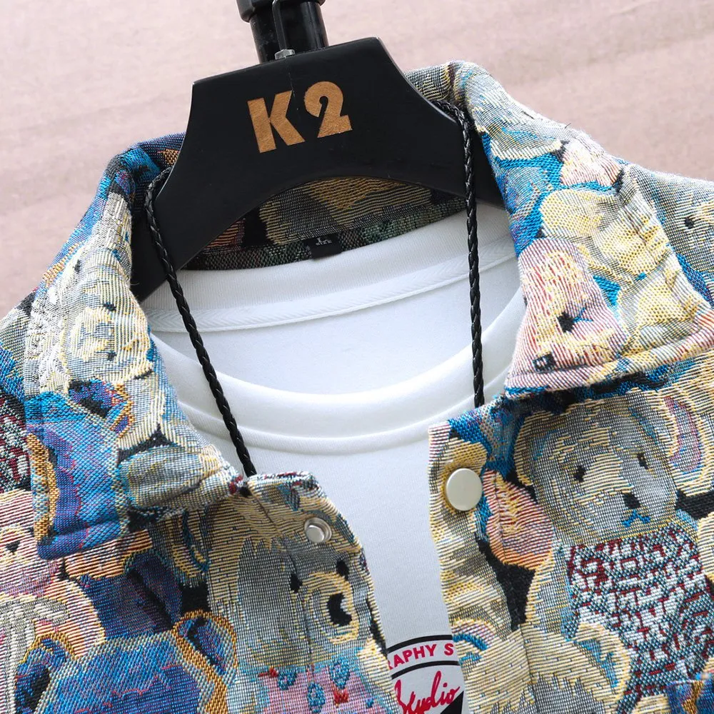 Mens Teddy Bear Jacket - Stylish Animal Pattern Knit Coat