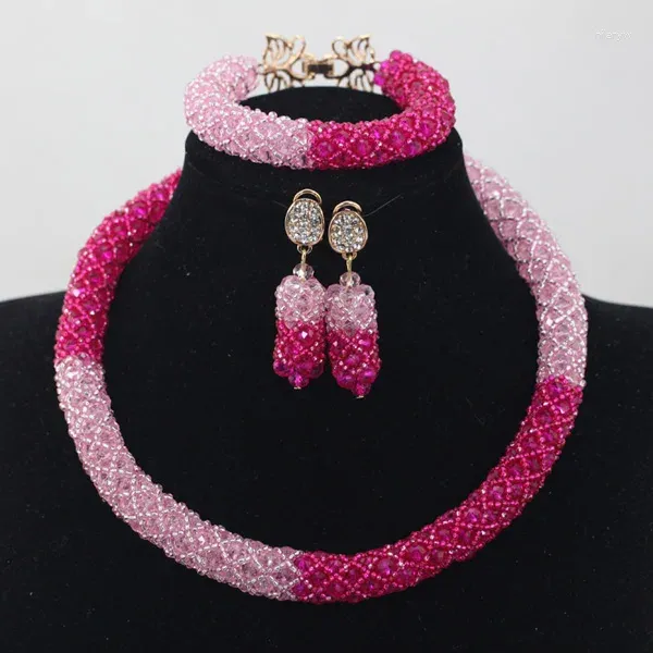 Colar brincos conjunto classia chunky cristal fantasia jóias rosa e bebê festa de dama de honra natal abh090