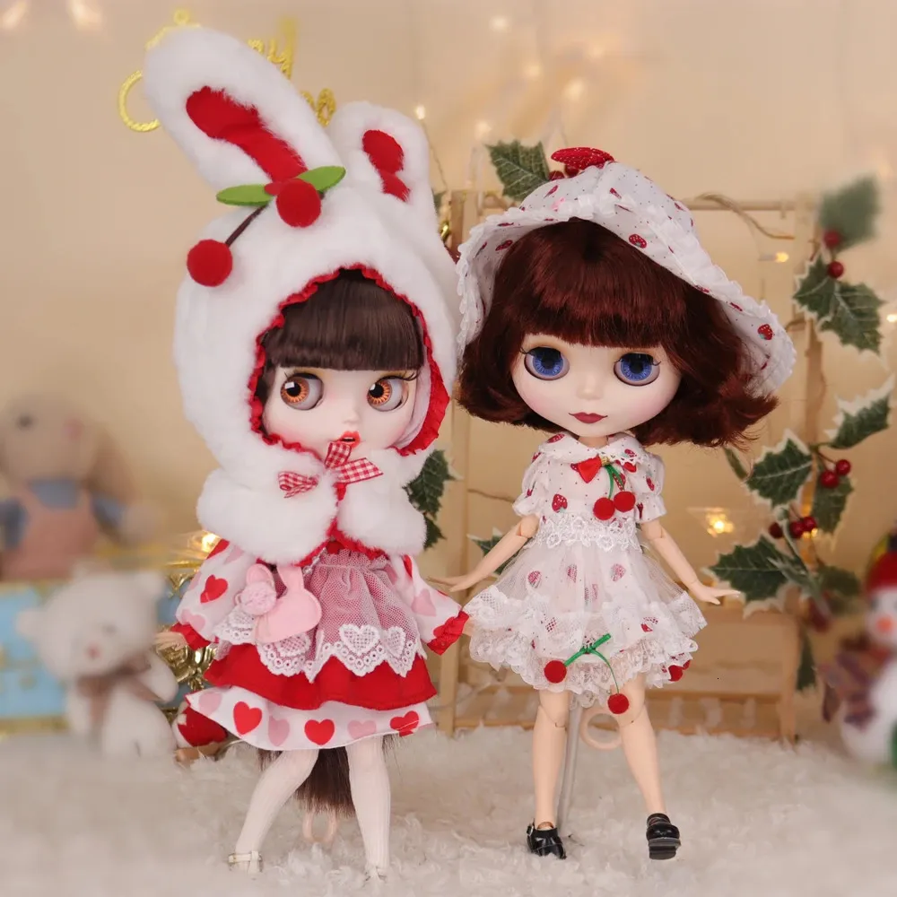 Outifts For ICY DBS Blyth Doll Red Strawberry Rabbit Clothes Cosplay Dress Suit 16 BJD OB24 Anime 240311