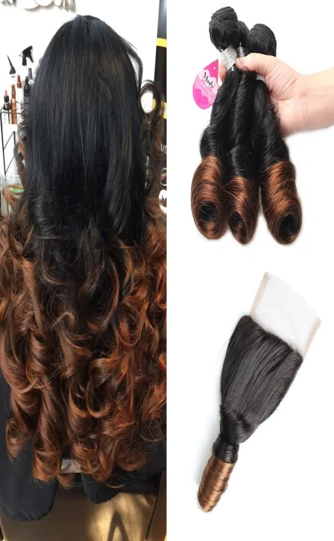 Mink Ombre Brazilian Ombre Spring Curl Hair Bundles 10A 2 Tone Ombre Virgin Human Hair Spring Curl 부품 레이스 Closure5813837