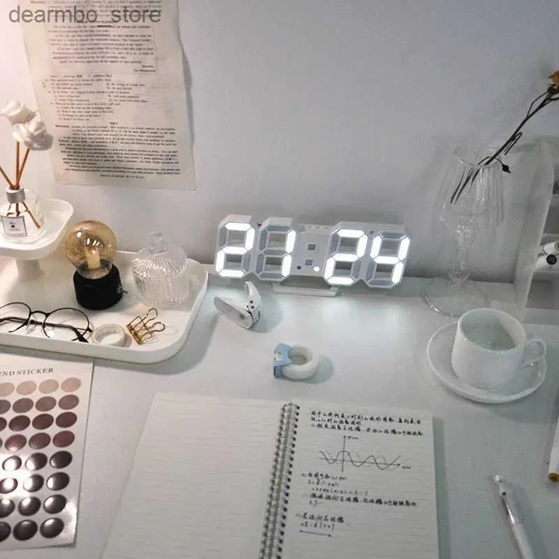 Skrivbordsklockor 3D intelligent dekorativ klockbord med en klocka nordisk väggtemperatur och hem ledde stort datum Digital larm Time24327