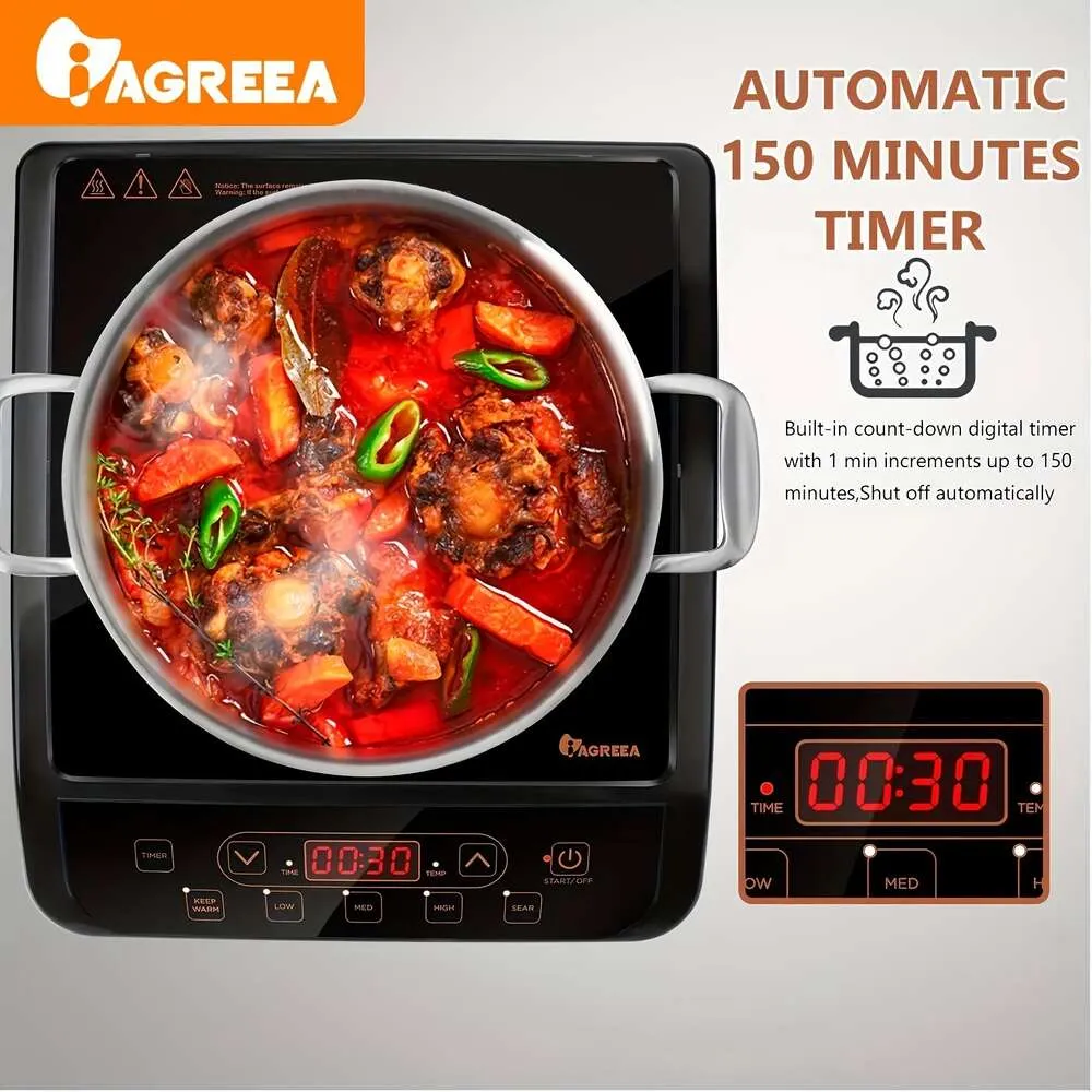 Iagreea Portable induktion Cooktop Hot Plate 5 Temp-nivåer, timer, Auto-Shut-Off, LED-display, Auto Pot Detection, Child Safety Lock-Revolutionize Your