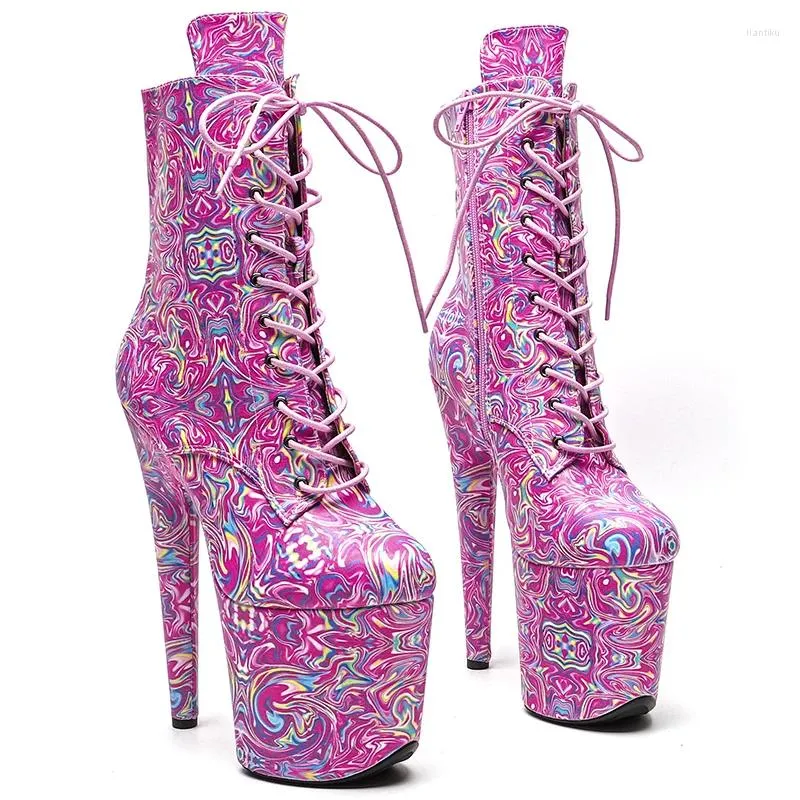 Leecabe 20 cm/8 Zoll echtes Leder Damen Plattform Disco Party High Heels Pole Boot Tanzschuhe