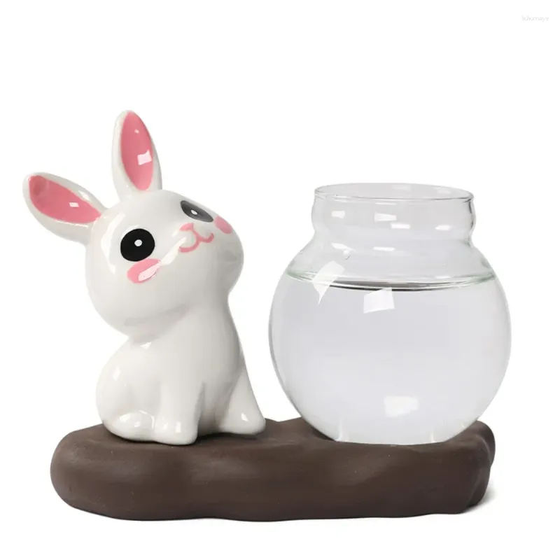 Vasos hidropônico planta transparente vaso de vidro decoração de mesa de flor aquática garrafa de madeira base cerâmica