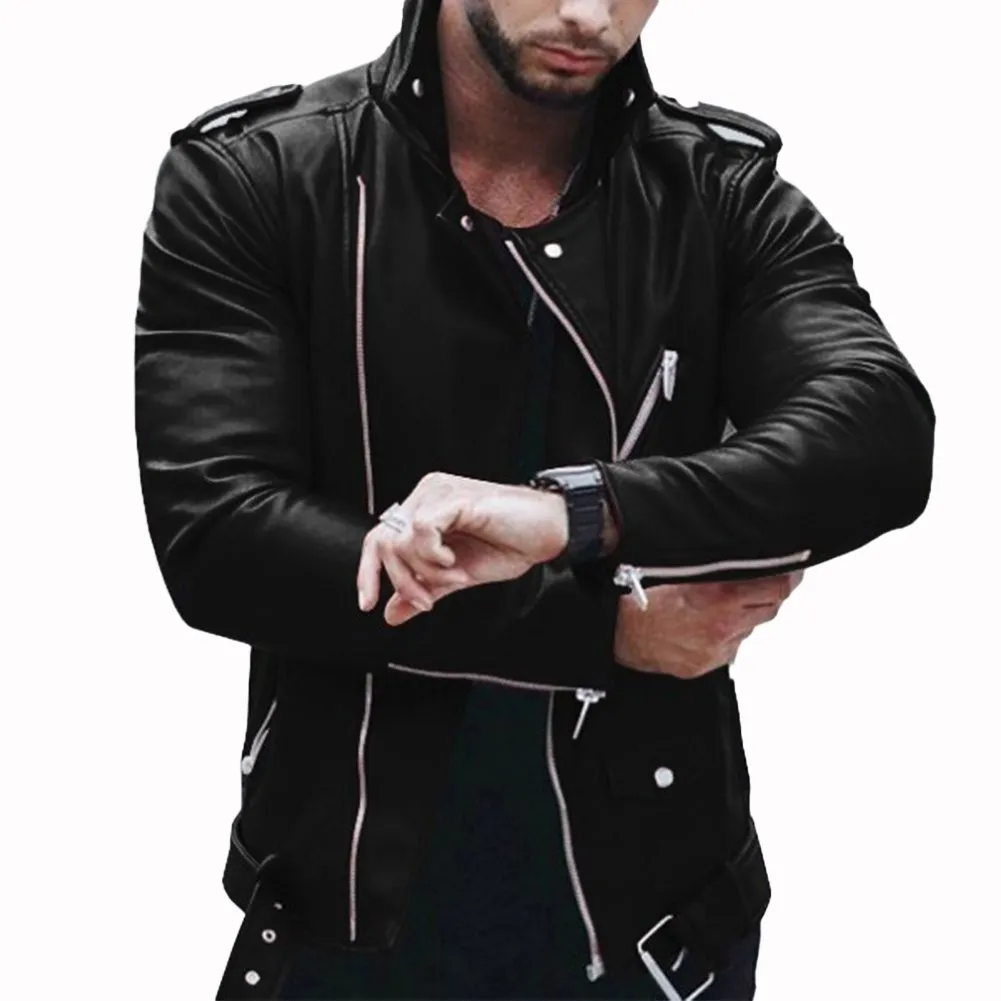 Men's Genuine Leather Slim Fit Motorcycle Jacket with Zipper