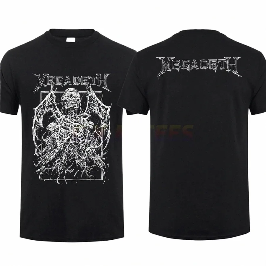 Fantastiska män som stiger Megadeths Rock Band Graphic Print T -shirt Dubbelsidig FI överdimensionerad Cott Eu Size T Shirt V6ic#