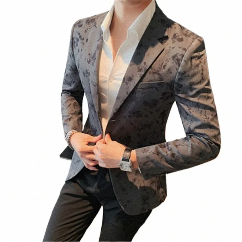 Blazer Masculino Sim Fit Vintage Floral Terno Blazer Homens Coreano Único Breasted Designer Casaco Casual Casaco 4XL Chaqueta Hombre w4as #