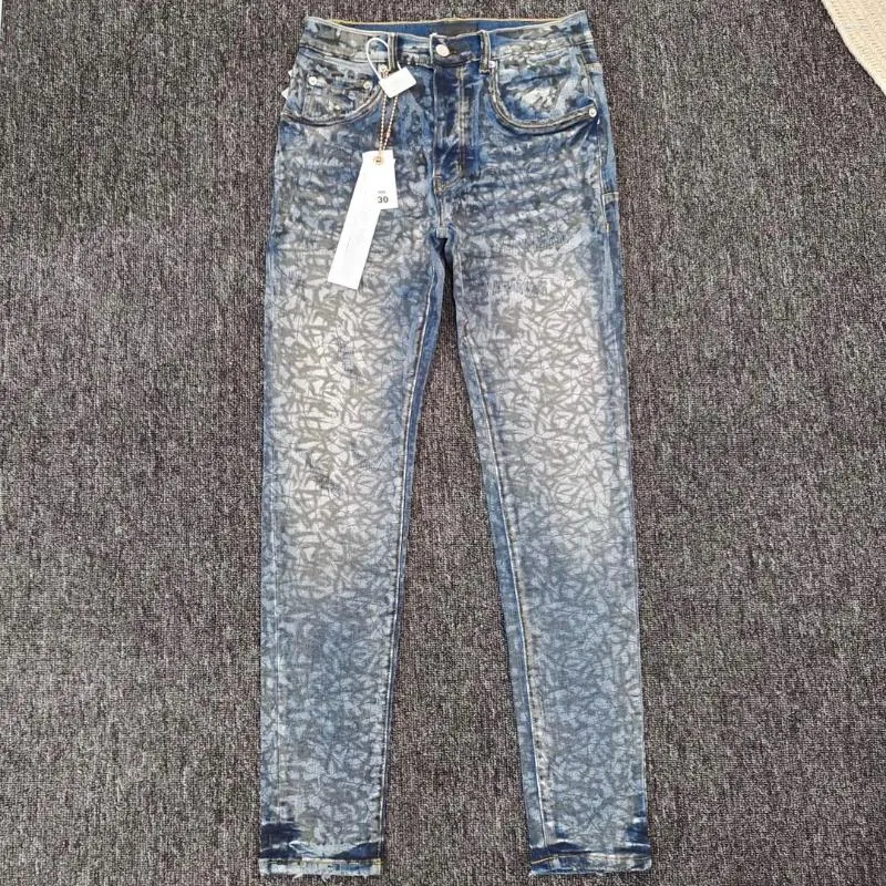 Mäns jeans män vintage slumpmässiga spricktryck nödställda mager