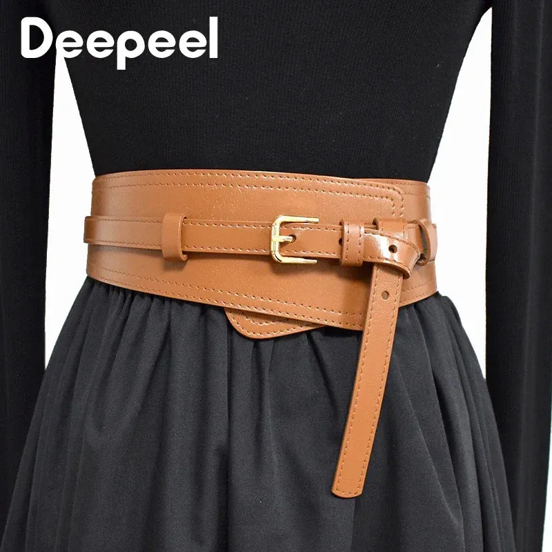 1Pc Deepeel Fashion Womens Cowskin Cummerbund Wide Belt Dress Coat Girdle Luxury Designer Corset Female Decorative Waistband 240327