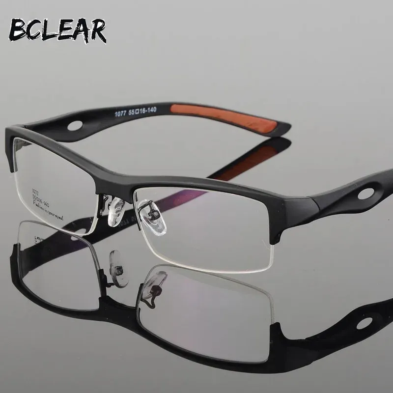 BCLEAR SPECTACLE FRAME魅力的なメンズ独特のデザインブランド快適なTR90ハーフスクエアスポーツメガネティーグラス240313