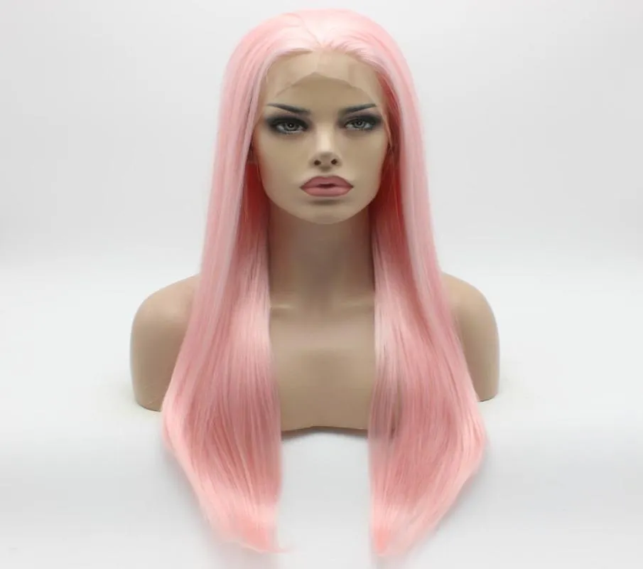 Iwona Hair Straight Long Pink Wig 23100B Half Hand Tied Heat Resistant Synthetic Lace Front Wig4920820