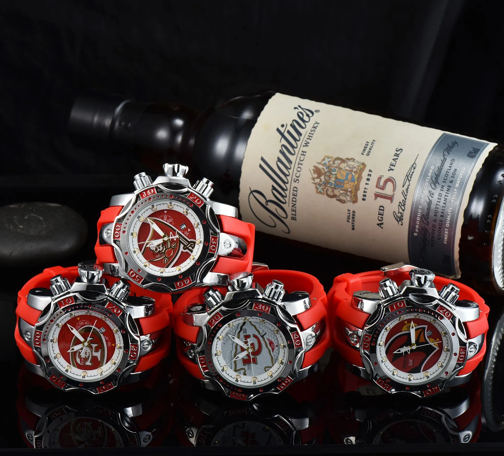Invicto masculino esportivo quartzo série vermelha data relógio zeus pulseira de aço relógio função completa horário mundial fecho dobrável 51mm