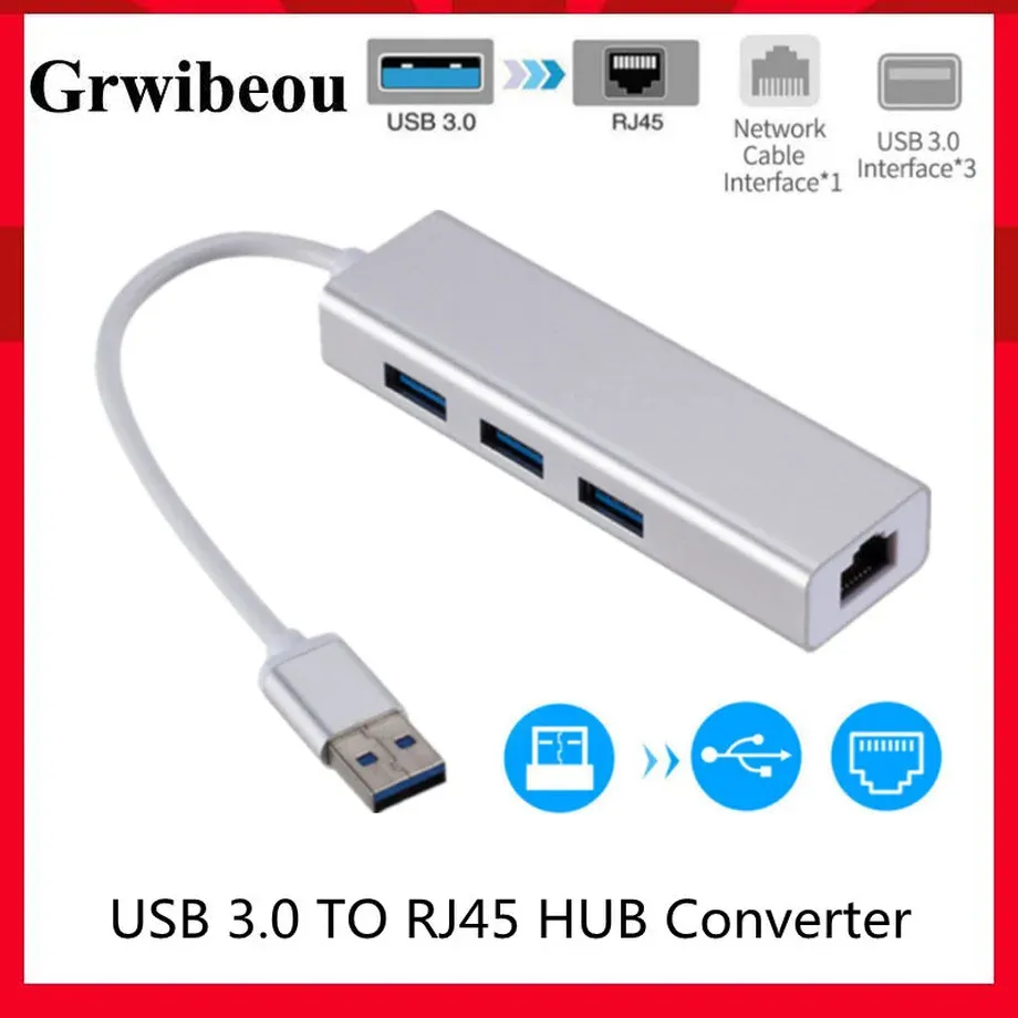 Hubs Grwibeou USB Ethernet USB 3.0 do RJ45 Hub dla Xiaomi Mi Box 3/S Setop Box Ethernet Karta Network Karta USB 10/100/1000 LAN