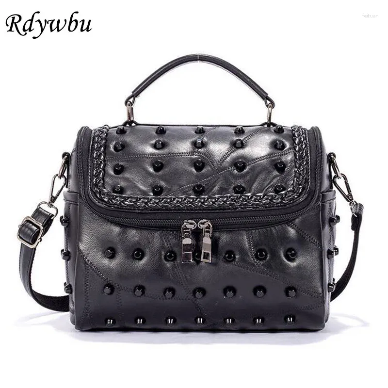 Sacs à bandoulière Rdywbu Rivet véritable sac de messager en cuir femmes tresse tissage en peau de mouton fourre-tout sac à main décontracté voyage bandoulière Bolsas B306