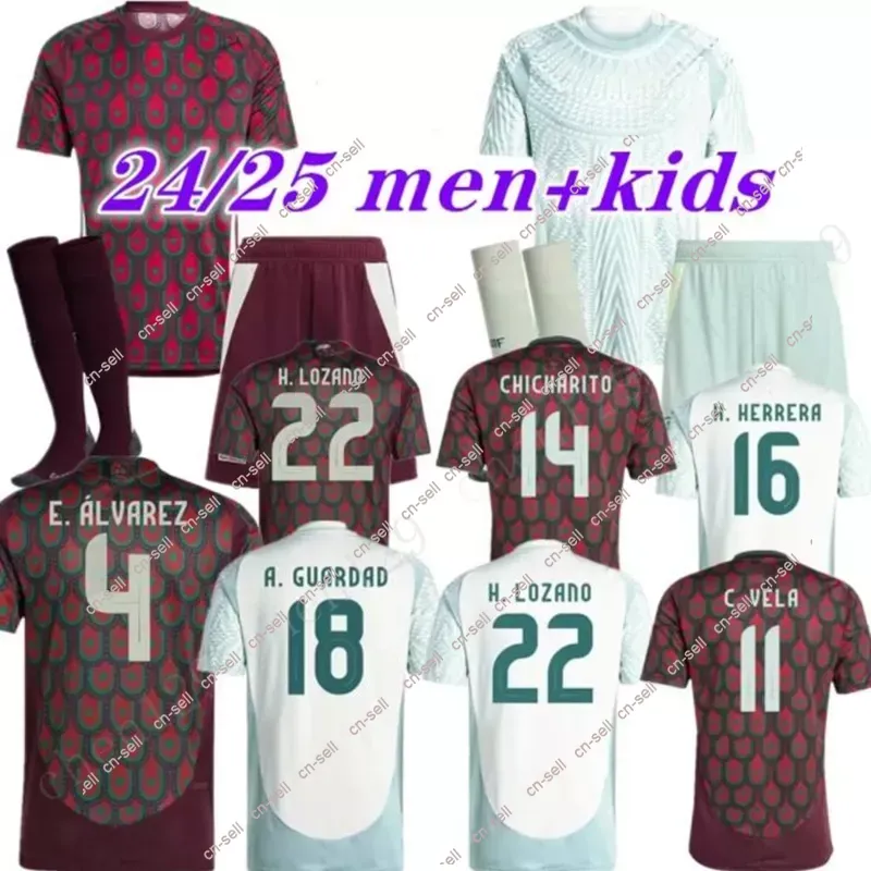 2024 Mexiko Soccer Jersey Home Away Raulchicharito Lozano Dos Santos Club Football Shirt Kids Kit H.Lozano Men Set Uniformer Fans Player Version