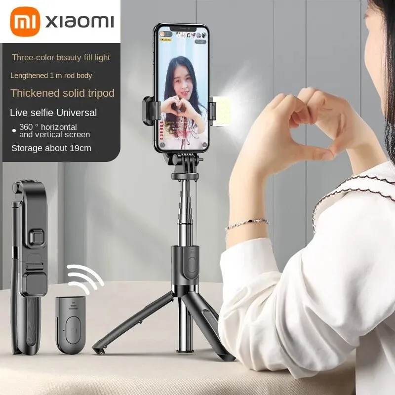 Sticks Xiaomi Selfie Stick bezprzewodowy Bluetooth Kompatybilny składany mini statyw do telefonu z wypełnieniem światła migawki pilot statyw