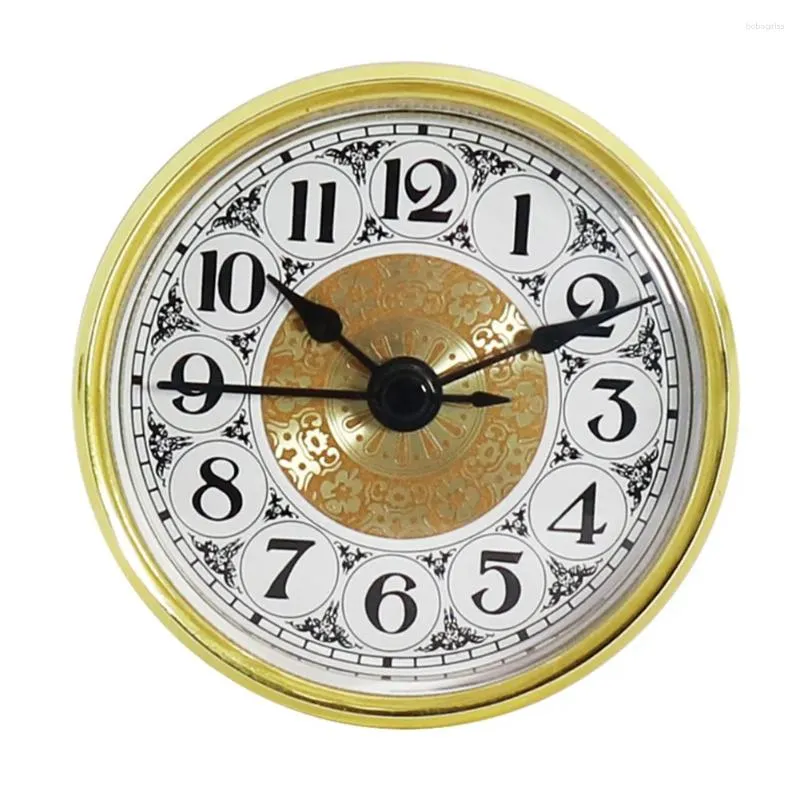 Klockor tillbehör premium diy kvartsklocka delar vit ansikte 70 mm insats rörelse med arabiska siffror och guldfärgad trim