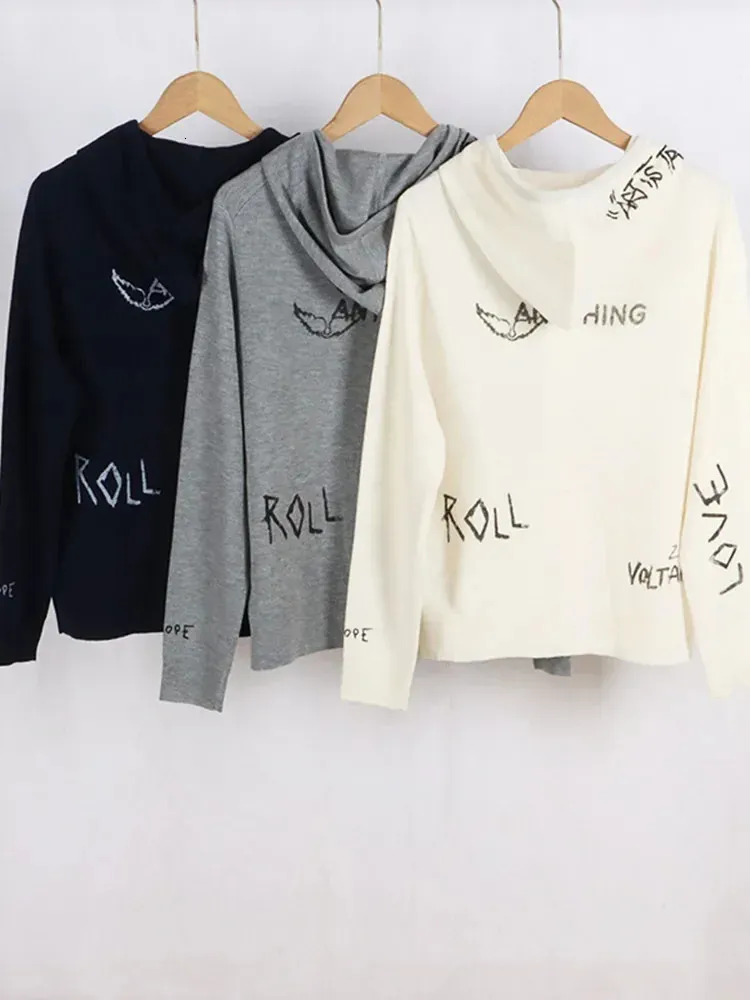 Kobiety z kapturem List Sweter Graffiti Long Rleeve 3-Colors Lose Spring Cardigan 240326