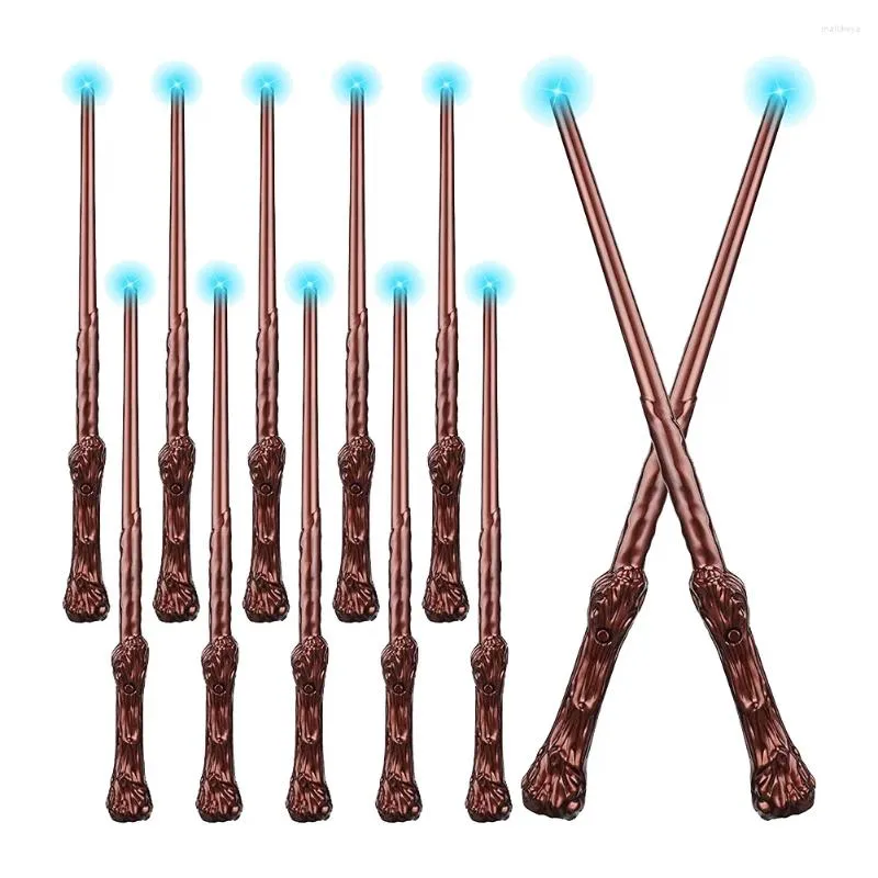 Decorative Flowers 10 Pieces Light Up Wizard Wands Sound Illuminating Toy Wand Witch For Kids Gifts Cosplay Party Costume (Brown)