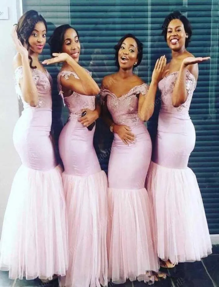 2019 Arabic Blush Pink Lace Bridesmaid Dresses long Sequins Mermaid Maid Of Honor Dresses Cheap Evening Dresses Tulle nigerian lac5621491