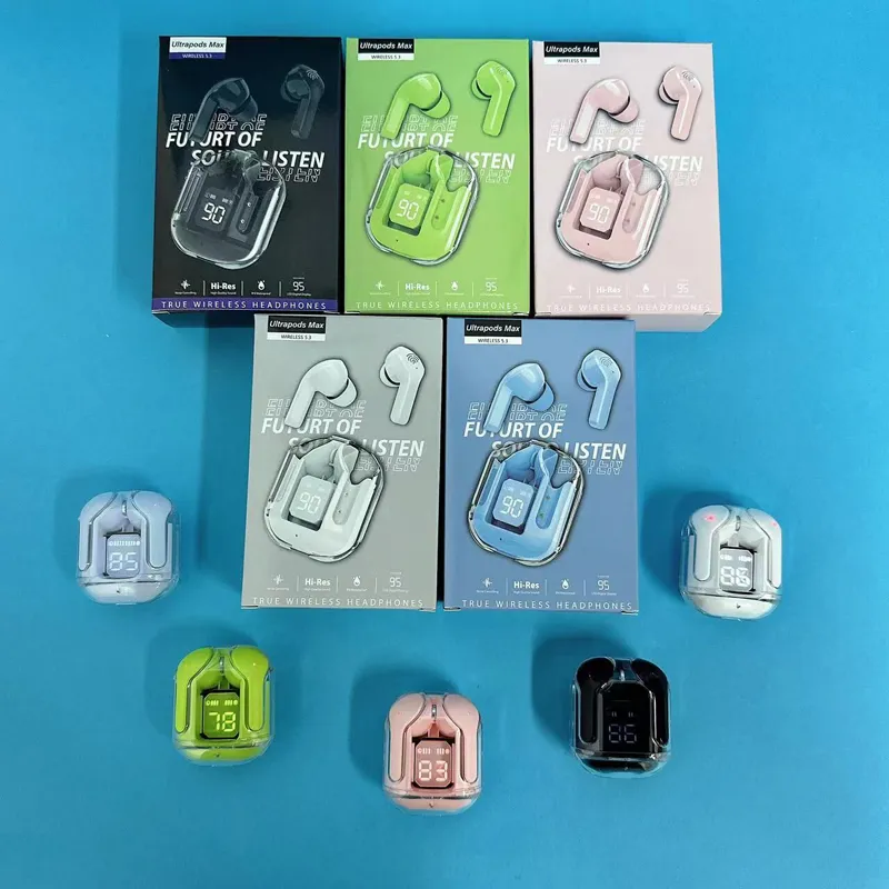 Ultrapods max Air1 écouteurs sans fil son stéréo basse avec affichage LED étui de charge clair écouteurs Sport casques de jeu