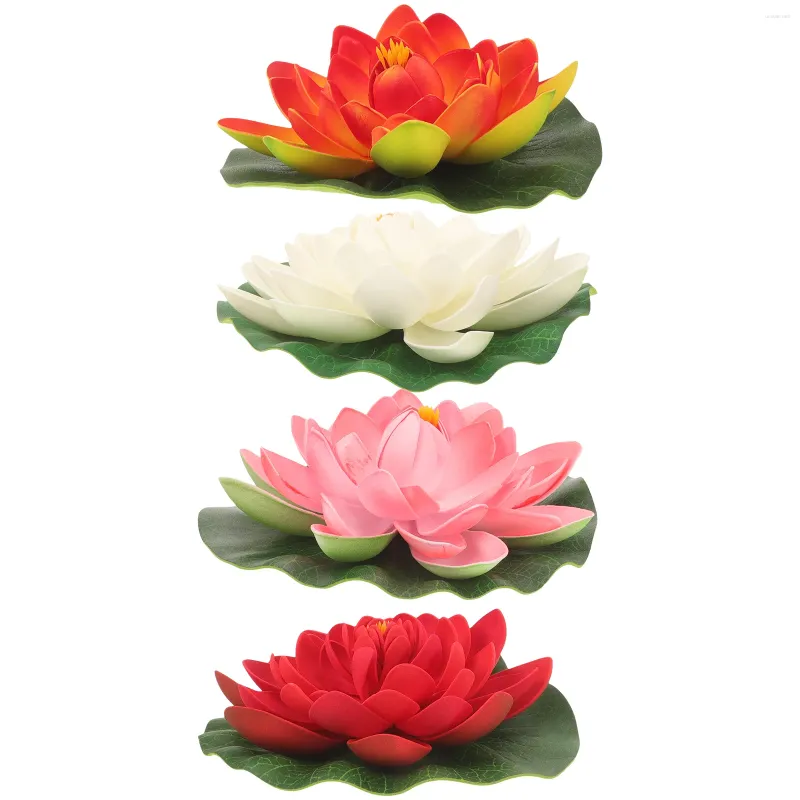 Fleurs décoratives 4 paquets artificiels pour la décoration-fleur flottante ornements d'eau décor de réservoir d'étang de jardin 17CM
