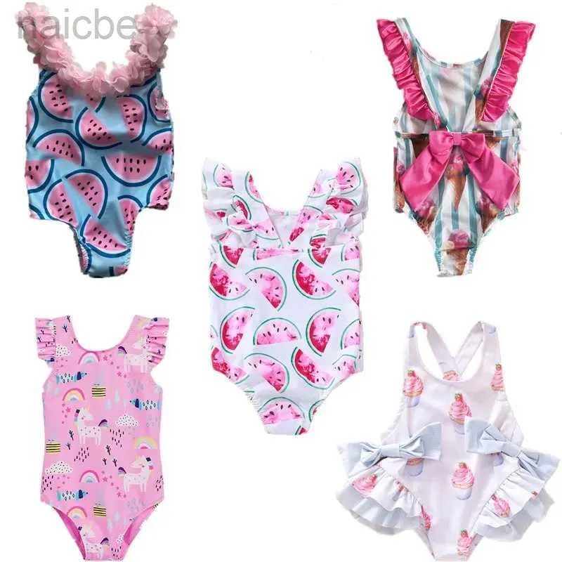 Endelar babyflickor Swimwears Summer Bikini Set Sun Protection Kids Söta blommor