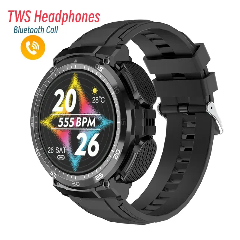 Wristbands 2023 New Smart Watch Tws Headphones 2 In 1 Local Music Player Men Heart Rate Blood Pressure Health Sports Tracker BT Call Watch
